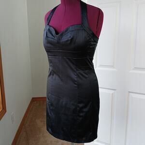 Wishes Retro 80s Halter Cocktail Little Black Dress Jr13 LBD pushup bodycon prom